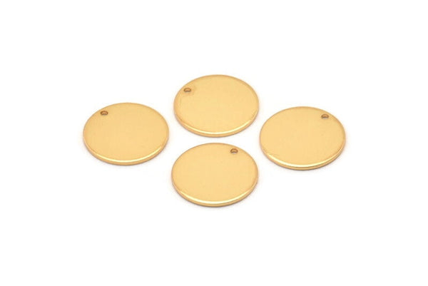 Gold Cabochon Tag, 4 Gold Plated Brass Round Charms With 1 Hole, Stamping Tags (14x0.80mm) M01592