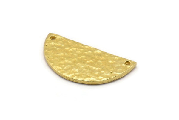 Hammered Half Moon, 4 Hammered Raw Brass Semi Circle Blanks with 2 Holes (30x15x1.2mm) N0390