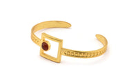 Gold Square Cuff, Gold Plated Brass Square Cuff Stone Setting With 1 Pad -  Pad Size 6mm N1678