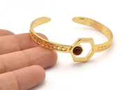 Gold Hexagon Cuff, Gold Plated Brass Hexagon Cuff Stone Setting With 1 Pad -  Pad Size 6mm N1675