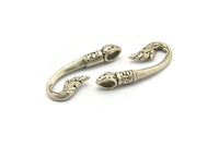 Hook Bracelet Part, 2 Antique Silver Plated Brass Hook Bracelet Charms (36x13x2mm) N0246