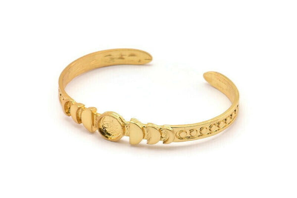 Gold Moon Cuff, Gold Plated Brass Moon Phases Cuff Stone Setting -  Pad Size 8mm N1667