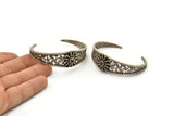 Silver Sun Cuff, Antique Silver Plated Brass Sun Cuff Stone Setting With 1 Pad -  Pad Size 4mm N1683 H1412