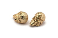 Gold Pirate Finding, 2 Gold Plated Skull Head Bracelet Parts (17x12x11mm) N0423