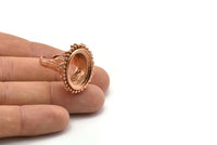 Duke Ring Settings - 1 Rose Gold Plated Brass Duke Adjustable Ring Setting with Pad Size (20x15mm) E387 Q0557