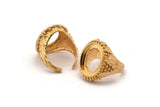 Duke Ring Settings - 1 Gold Plated Brass Duke Adjustable Ring Setting with Pad Size (20x15mm) E386