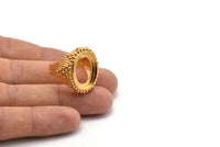 Duke Ring Settings - 1 Gold Plated Brass Duke Adjustable Ring Setting with Pad Size (20x15mm) E386