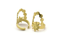 Brass Ring Setting, 2 Raw Brass Moon Phases And Star Shaped Rings With 1 Stone Setting - Pad Size 4mm N1808