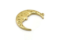 Brass Moon Charm, 2 Raw Brass Crescent Moon Charms With 1 Loop (31x12mm) N1517