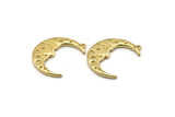 Brass Moon Charm, 2 Raw Brass Crescent Moon Charms With 1 Loop (31x12mm) N1517