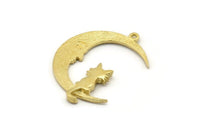 Brass Moon Charm, 2 Raw Brass Crescent Moon Charms With 1 Loop, Pendants (33x25x1.2mm) N1531