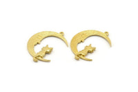 Brass Moon Charm, 2 Raw Brass Crescent Moon Charms With 1 Loop, Pendants (33x25x1.2mm) N1531