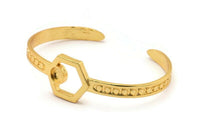 Gold Hexagon Cuff, Gold Plated Brass Hexagon Cuff Stone Setting With 1 Pad -  Pad Size 6mm N1675