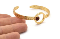 Gold Round Cuff, Gold Plated Brass Round Cuff Stone Setting With 1 Pad -  Pad Size 6mm N1681