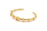 Gold Moon Cuff, Gold Plated Brass Moon Phases Cuff Stone Setting With 1 Pad - Pad Size 8mm N1672