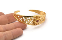 Gold Sun Cuff, Gold Plated Brass Sun Cuff Stone Setting With 1 Pad -  Pad Size 4mm N1683