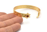 Gold Moon Cuff,  Gold Plated Brass Moon And Sun Cuff Stone Setting With 1 Pad -  Pad Size 4mm N1660