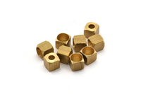 Brass Square Beads, 12 Raw Brass Square Cube Beads, End Caps (8mm) A0686