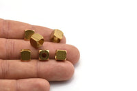 Brass Square Beads, 12 Raw Brass Square Cube Beads, End Caps (8mm) A0686