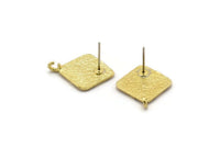 Brass Square Earring, 4 Raw Brass Square Earring With 1 Loop (21x17mm) N1783