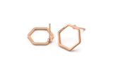 Rose Gold Hexagon Earring, 6 Rose Gold Plated Brass Hexagon Stud Earrings (12mm) BS 1221 A1134