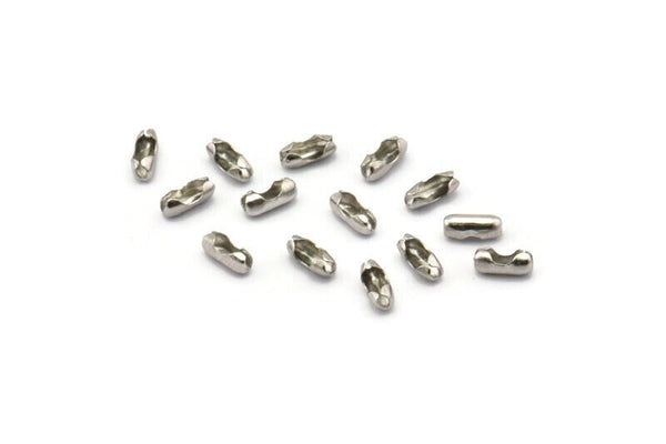 Steel Chain Connector, 100 Silver Tone Stainless Steel Ball Chain Connector Clasps For 1.2mm To 1.5mm Ball Chain, Findings (6x2mm) D0551