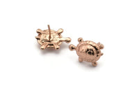 Rose Gold Turtle Earring, 2 Rose Gold Plated Brass Turtle Stud Earrings (10x18mm) N0997 A1546