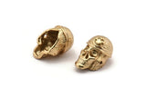 Gold Pirate Finding, 2 Gold Plated Skull Head Bracelet Parts (17x12x11mm) N0423