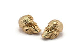 Gold Pirate Finding, 2 Gold Plated Skull Head Bracelet Parts (17x12x11mm) N0423