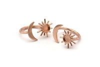 Rose Gold Ring Settings, 1 Rose Gold Plated Brass Moon And Sun Ring With 1 Stone Setting - Pad Size 6mm R052 Q0603