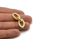 Brass Chain Earring, 2 Raw Brass Oval Shaped Soldered Chain Stud Earrings N1834