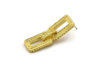 Brass Chain Earring, 2 Raw Brass Rectangle Shaped Soldered Chain Stud Earrings N1835