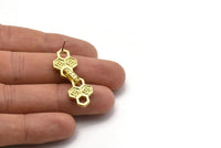 Brass Chain Earring, 2 Raw Brass Honeycomb Shaped Soldered Chain Stud Earrings N1824