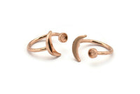 Rose Gold Ring Settings, 2 Rose Gold Plated Brass Moon And Planet Ring With 1 Stone Setting - Pad Size 4mm N0799 Q0816