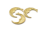 Brass Moon Charm, 2 Raw Brass Crescent Moon Charms With 1 Loop (31x12mm) N1517