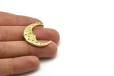 Brass Moon Charm, 2 Raw Brass Crescent Moon Charms With 1 Loop (31x12mm) N1517