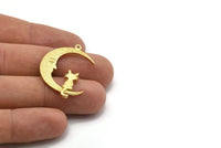 Brass Moon Charm, 2 Raw Brass Crescent Moon Charms With 1 Loop, Pendants (33x25x1.2mm) N1531