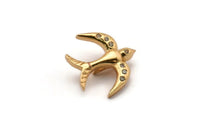 Zircon Bead Connector, 2 CZ Zircon Gold Plated Brass Bird Shaped Beads With 1 Loop (15x16mm) SY0226