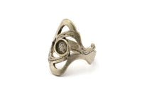 Silver Boho Ring, Antique Silver Plated Brass Boho Ring With 1 Stone Settings - Pad Size 6mm N1787 H1519