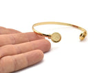 Gold Round Cuff, Gold Plated Brass Round Cuff Stone Setting With 2 Pads -  Pad Size 10mm V109 H0923