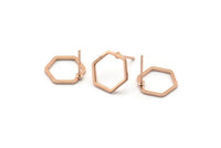 Rose Gold Hexagon Earring, 6 Rose Gold Plated Brass Hexagon Stud Earrings (12mm) BS 1221 A1134