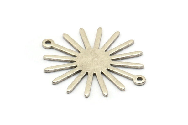 Silver Sun Charm, 10 Antique Silver Plated Brass Sun Connectors With 2 Loops, Pendants (29x25x0.80mm)  M01655 H0600