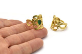 Brass Ring, 2 Raw Brass Rings With 1 Stone Settings - Pad Size 6x4mm N1856