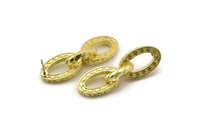 Brass Chain Earring, 2 Raw Brass Oval Shaped Soldered Chain Stud Earrings N1834