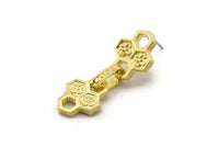 Brass Chain Earring, 2 Raw Brass Honeycomb Shaped Soldered Chain Stud Earrings N1824