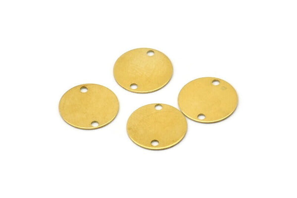 Brass Round Connctor, 100 Raw Brass Stamping Blank Connectors With 2 Holes (12mm) Brs 69 A0255