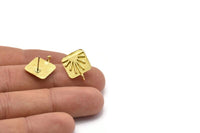 Brass Square Earring, 4 Raw Brass Square Sun Shaped Earring With 1 Loop (17x13mm) N1912