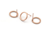 Rose Gold Circle Earring, 6 Rose Gold Plated Brass Circle Stud Earrings (12mm) N0442 A1132 Q0705