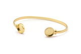 Gold Round Cuff, Gold Plated Brass Round Cuff Stone Setting With 2 Pads -  Pad Size 10mm V109 H0923