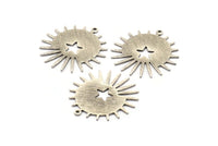 Silver Sun Charm, 4 Textured Antique Silver Plated Brass Sun And Star Charms With 1 Loop, Findings (29x28x0.80mm) M02006